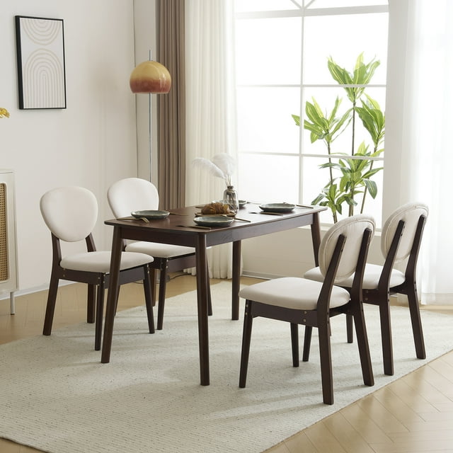 Ktaxon Dining Table Set for 4 Solid Wood Dinner Table with Padded Chairs for Home Kitchen Restaurant 47" Walnut