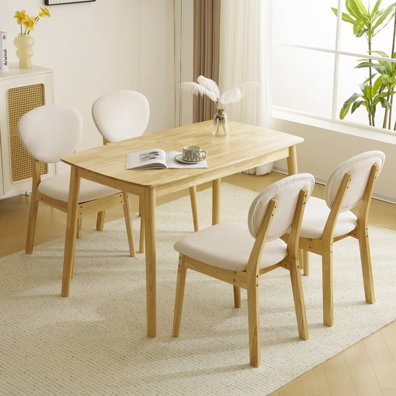 Ktaxon Dining Table Set for 4 Solid Wood Dinner Table with Padded Chairs for Home Kitchen Restaurant 47" Wood Color
