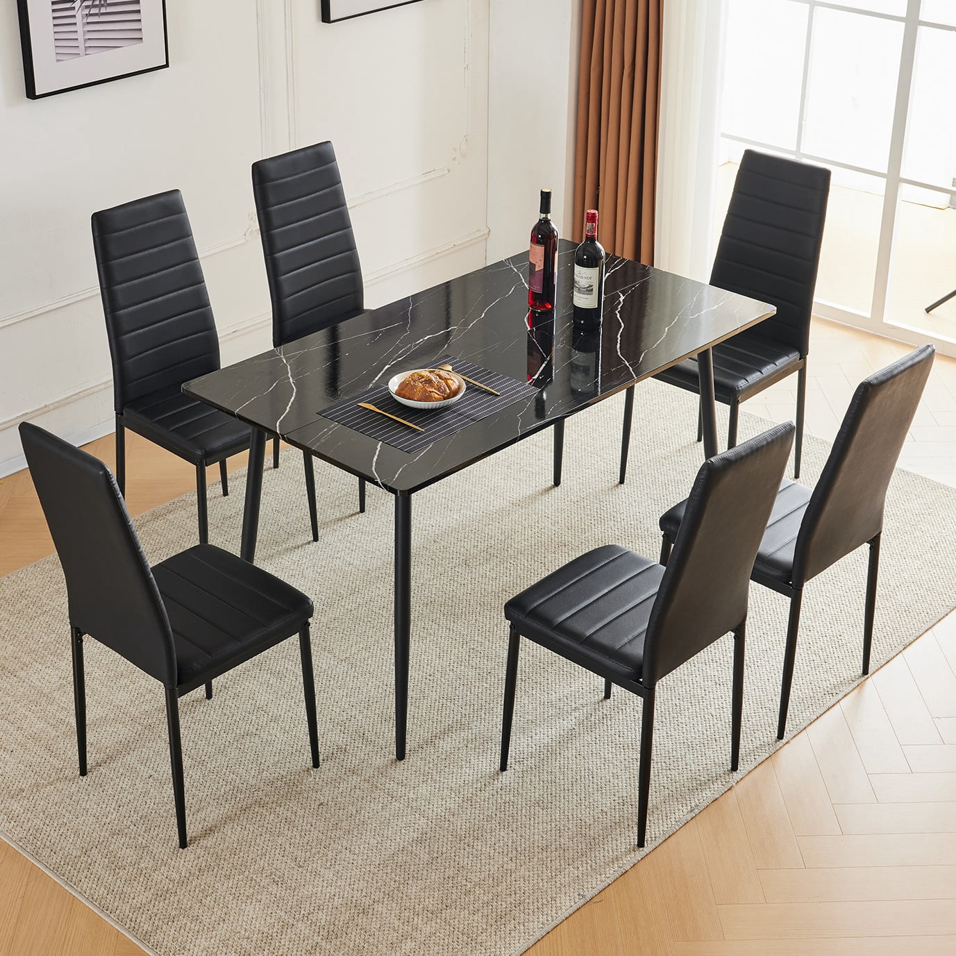 TMS Tiara 4-Piece Mid Century Wood Dining Set with Bench Walnut