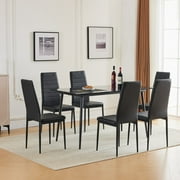 Ktaxon Dining Table Set for 6, Faux Marble Dining Room Table Set Dinner Table with PU Chairs for Home Kitchen Restaurant 55" Black