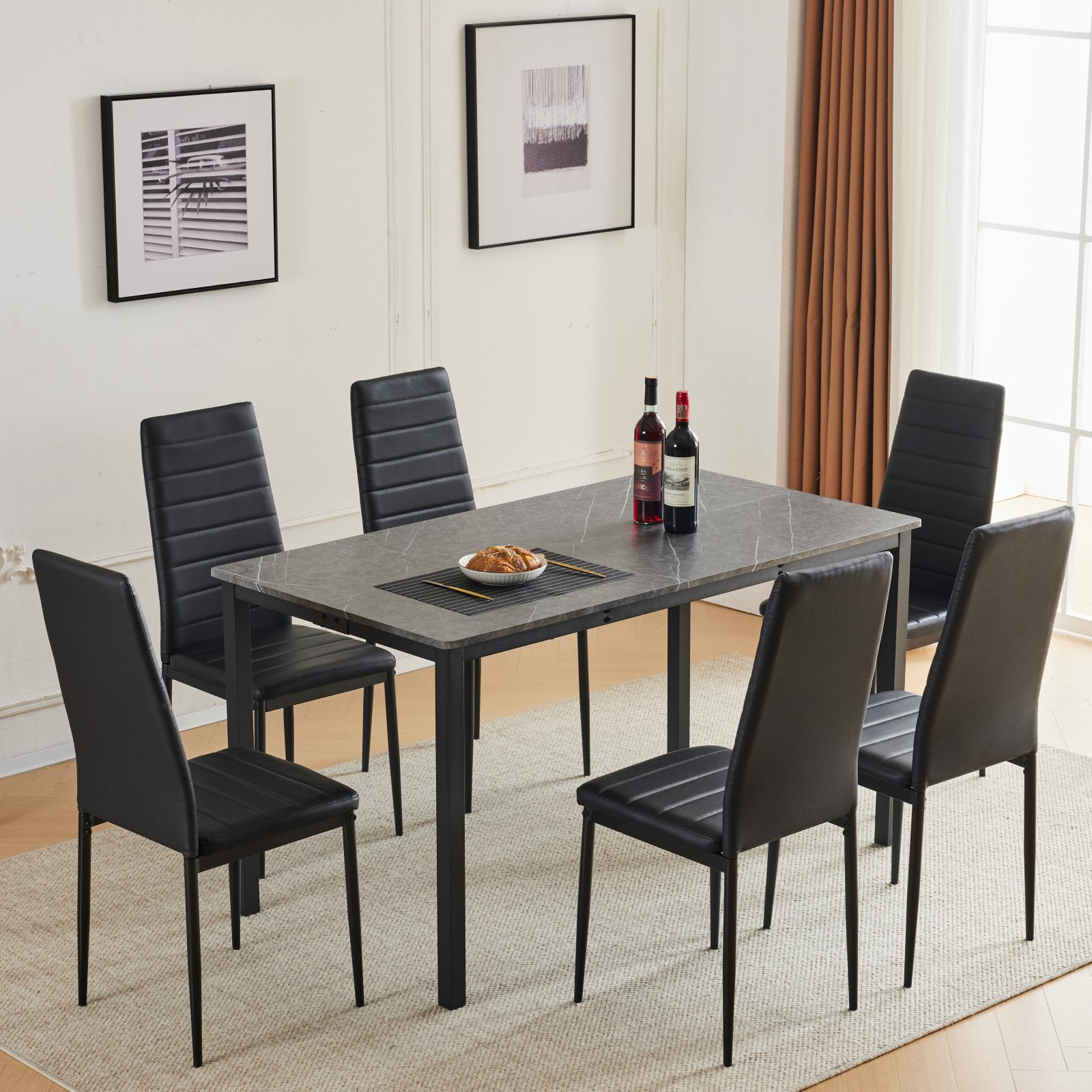 Ktaxon 6-Piece Dining Set, Faux Marble Table with PU Chairs, for Home ...