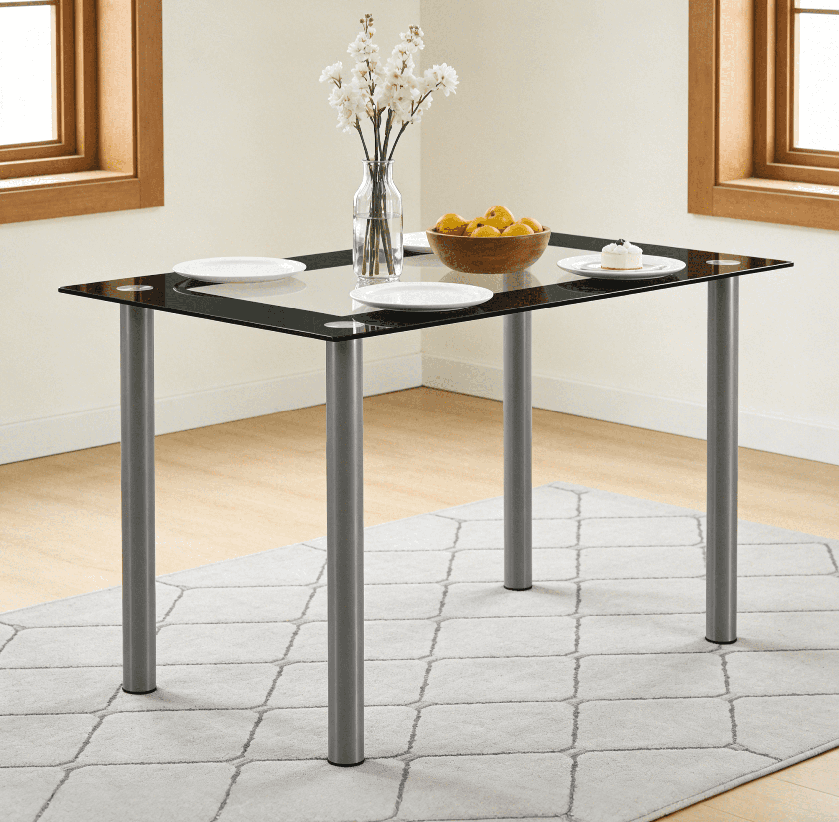 Ktaxon Modern Dining Table for 4, 43" Glass Kitchen Table Tempered Glass Dining Room Table, Rectangle Dinner Table for Home, Living Room, Black