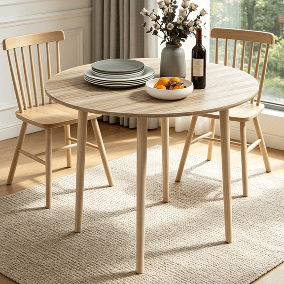 Ktaxon Dining Table with 2 Drop Leaf, 36" Modern Round Kitchen Table for 2~4, Breakfast Table for Small Space, Dining Room, Kitchen, Oak Gray