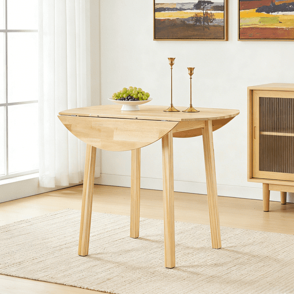 Ktaxon Dining Table with 2 Drop Leaf, 36" Modern Round Kitchen Table for 2~4, Breakfast Table for Small Space, Dining Room, Kitchen, Oak