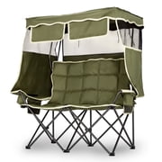 Ktaxon Double Camping Chair w/Shade Canopy, Folding Two Person Camp Chair w/Cup Holders & Carry Bag, Heavy Duty Foldable Outdoor Chair for Camping, Lawn, Backyard, Movie Green