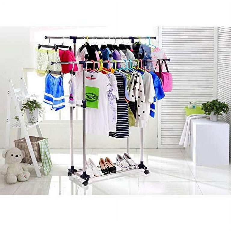 Ktaxon Double Hanger Dry Clothes Hanging Rail Garment Rack Organizer Shoes  Shelf 