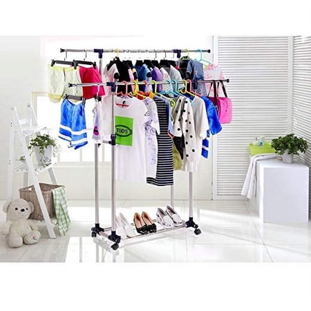 Ktaxon Double Hanger Dry Clothes Hanging Rail Garment Rack Organizer Shoes Shelf