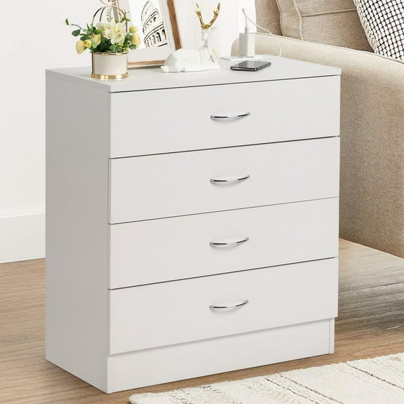 Ktaxon Dresser with 2 Power Outlets & 2 USB, Chest of 4 Drawers, Vanity dresser for Bedroom, Living Room, White