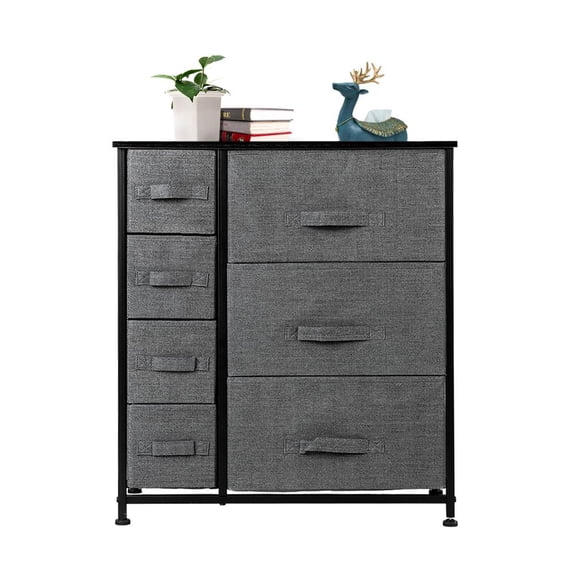 Ktaxon Dresser with 3 Big 4 Small Drawers - Furniture Storage Tower Unit,Steel Frame, Wood Top, Easy Pull Fabric Bins,Gray