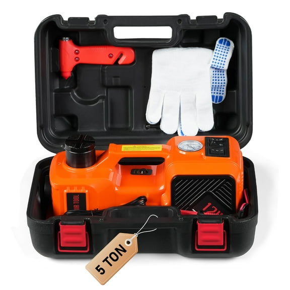 Ktaxon Electric Car Jack, 5 Ton/11023 LBS Hydraulic Jack Lift with Electric Impact Wrench, Built-in Inflatable Pump, and LED Light