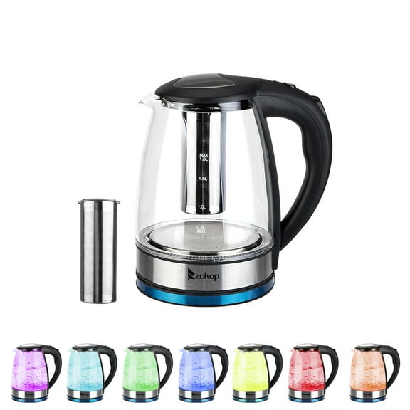 Ktaxon Electric Kettle Water Heater , Glass Tea, Coffee Pot with 7 LED Light, Auto Shut-Off, Boil-Dry Protection, 1.8 Liter