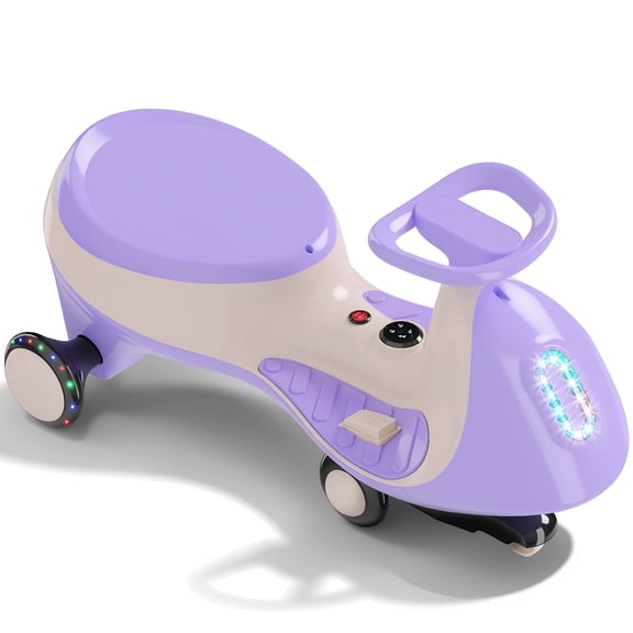 Ktaxon Electric Wiggle Car with Pedal for Kids, 2 Speed Ride-On Car Toy, 12V Rechargeable Battery, Anti-Rollover, Flashing Wheels, Bluetooth, Colorful lights, for Ages 3+, Purple Pink
