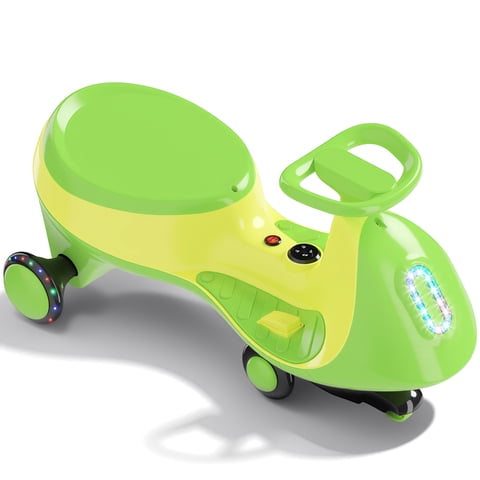 Ktaxon 12V Kids Electric Wiggle Car with Pedal, 2 in 1 Kids Electric Ride On Car with Music, Bluetooth & LED Lights, for Ages 3+, Green Yellow