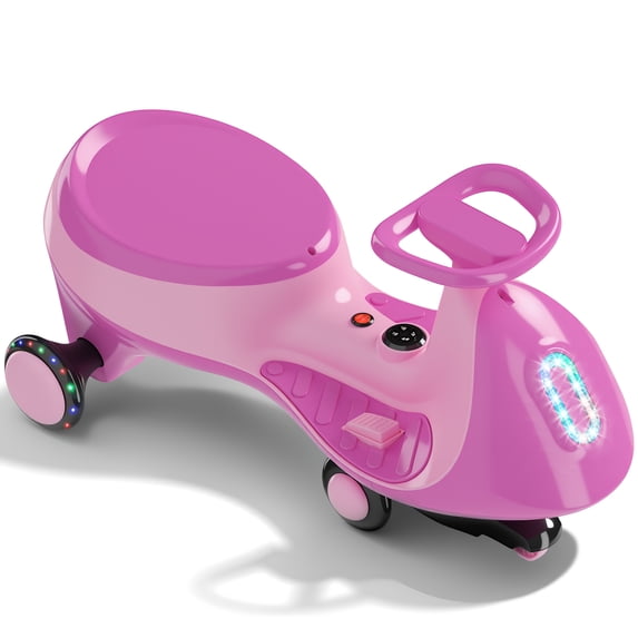 Ktaxon 12V Kids Electric Wiggle Car with Pedal, 2 in 1 Kids Electric Ride On Car with Music, Bluetooth & LED Lights, for Ages 3+, Pink
