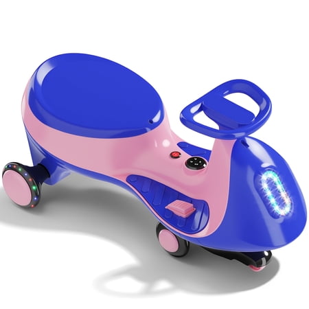 Ktaxon Electric Wiggle Car with Pedal for Kids, 2 Speed Ride-On Car Toy, 12V Rechargeable Battery, Anti-Rollover, Flashing Wheels, Bluetooth, Colorful lights, for Ages 3+, Blue Pink