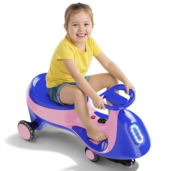 UBesGoo 12V Electric Wiggle Car with Pedal, 2 Speed, LED Lights and Bluetooth, Powered Ride On Car for Kids, Aged 3+,Blue