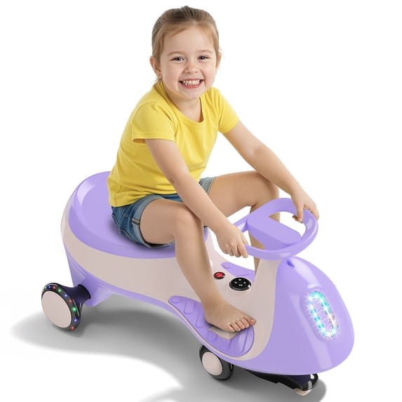 UBesGoo 12V Electric Wiggle Car with Pedal, 2 Speed, LED Lights and Bluetooth, Powered Ride On Car for Kids, Aged 3+,Purple