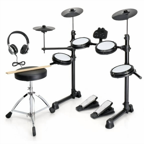 Ktaxon Electronic Drum Set for Beginner with 4 x 7in Drum Pads, 3x 10in Cymbals, 150 Sounds, Drum Module, Headphones, Drumsticks
