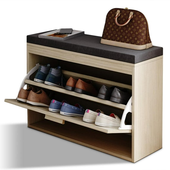 Ktaxon Entryway Shoe Bench, Rattan Flip Drawer & Padded Seat, Hallway Storage, Natural - Walmart.com