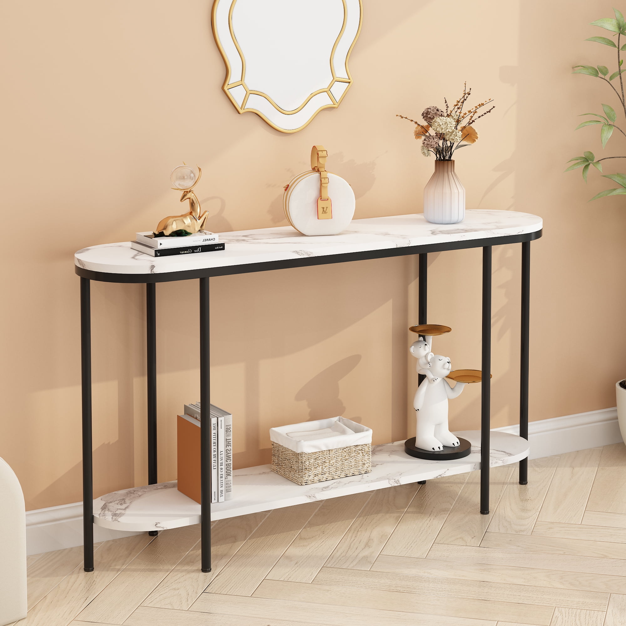 Ktaxon 2-Tier Entryway Table, Sofa Coffee Desk with Storage, Artificial ...