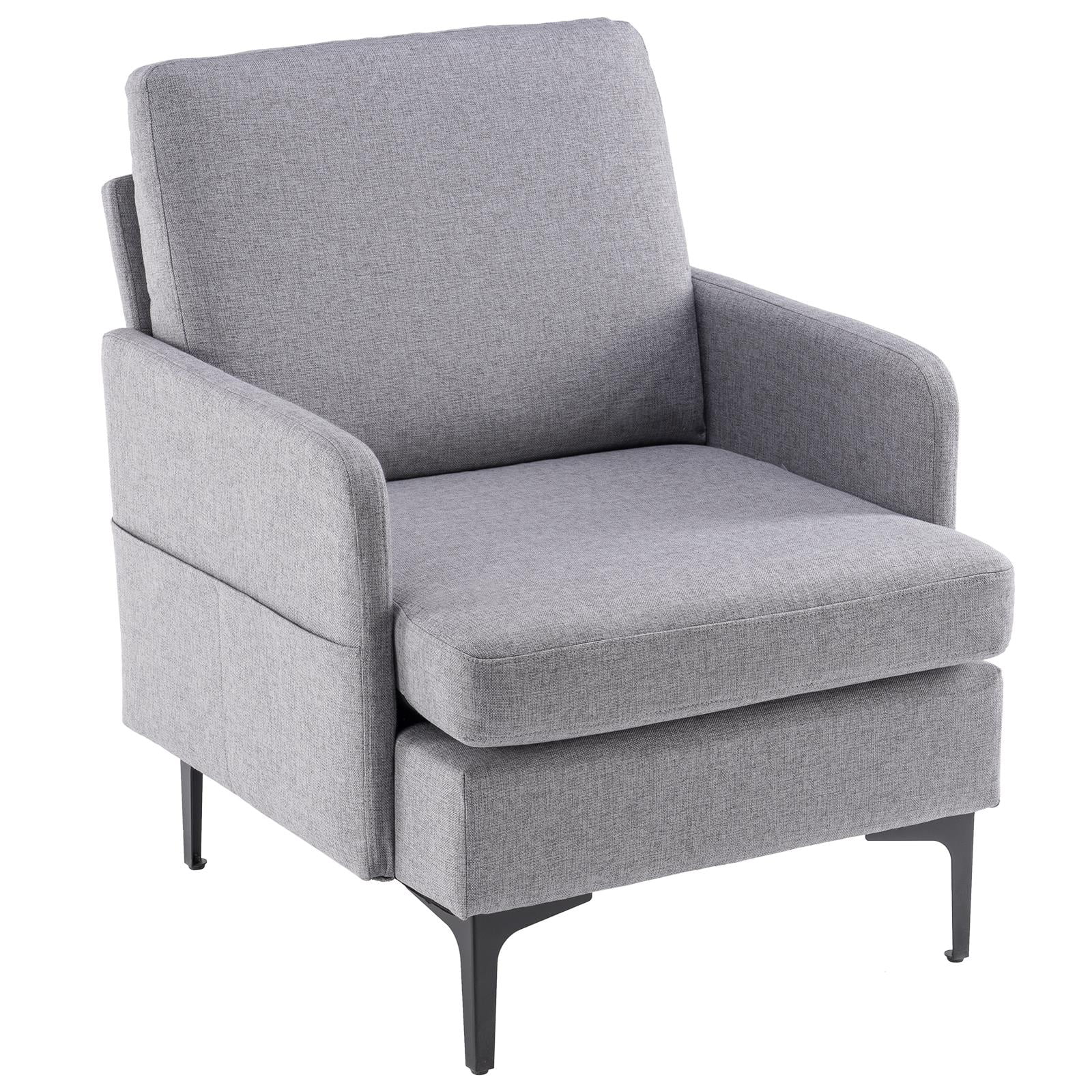 Ktaxon Linen Fabric Arm Chair, Modern Club Chairs with Side Bags, Mid Century Accent Chair for Living Room Bed Room Light Gray
