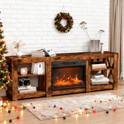 Ktaxon Farmhouse 70in Entertainment Center with 23in Fireplace TV Stand Table for 60/65/70/75" TVs with Open Storage, Black Oak