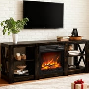 Ktaxon Mid-Century Fireplace TV Stand, Modern 58" Entertainment Center for 55/60/65" TVs with Adjustable Open Storage, Black Oak