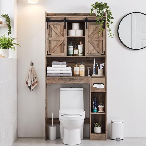 Ktaxon Farmhouse Over the Toilet Bathroom Storage Cabinet Space Saver, Washed Gray