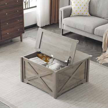 Ktaxon Farmhouse Lift-top Coffee Table with Hidden Storage, 31.5'' Rectangle Table for Living Room, Rustic Wooden Gray