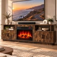 thumbnail image 1 of Ktaxon 70" Farmhouse TV Stand with Fireplace, Wood Entertainment Center with LED for TVs up to 80", 4 Barndoor Storage, 23" Electric Fireplace Mantel, Rustic Brown, 1 of 8