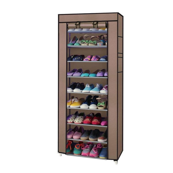Ktaxon Fashionable Room-Saving 9 Lattices Shoe Storage Cabinet Shoe Rack Shelf with Non-Woven Fabric Cover, Coffee Finish