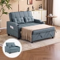 thumbnail image 1 of Ktaxon Faux Leather Loveseat Sofa Bed with Side Pockets, Adjustable Backrest Lounge for Living Room, Game Room Blue-Gray, 1 of 13