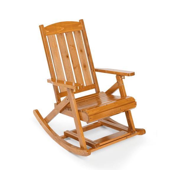 Ktaxon Fir Wood Rocking Chair Adjustable Backrest with Footrest 28 Inch Indoor Living Room, Teak