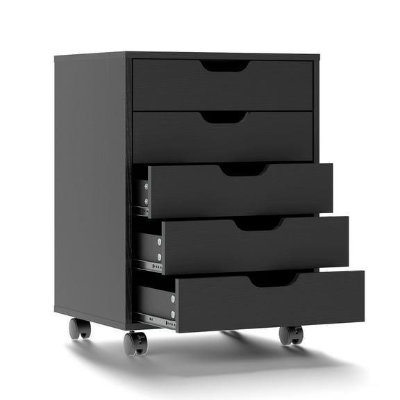 Ktaxon Mobile 5 Drawer File Cabinet Rolling Storage Cart Wood File Cabinet with Wheels, Black