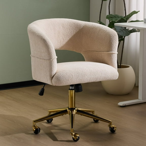 Ktaxon Flannel Accent Chair Multi-Use Makeup Desk Chair with 360 Swivel Adjustable Height for Bedroom Office Dorm Beige