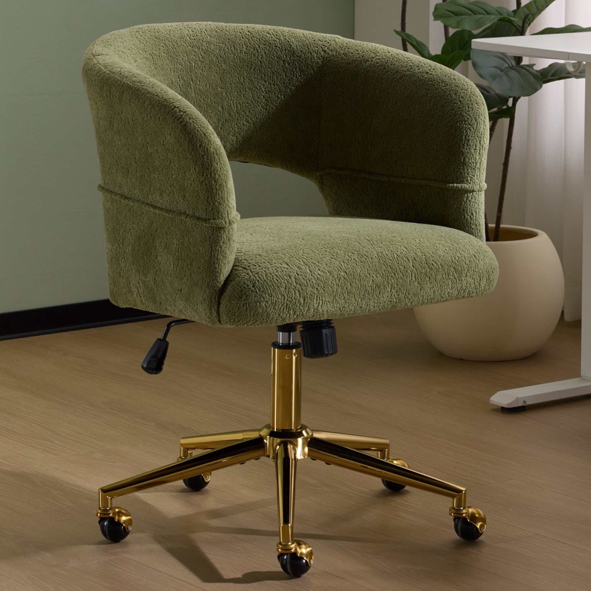 Ktaxon Flannel Accent Chair Multi-Use Makeup Desk Chair with 360 Swivel Adjustable Height for Bedroom Office Dorm Green
