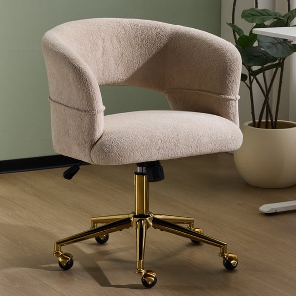 Ktaxon Flannel Accent Chair Multi-Use Makeup Desk Chair with 360 Swivel Adjustable Height for Bedroom Office Dorm Khaki