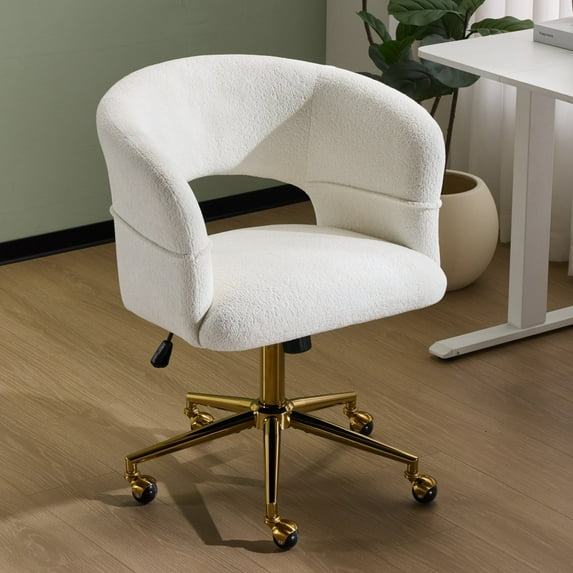 Ktaxon Flannel Accent Chair Multi-Use Makeup Desk Chair with 360 Swivel Adjustable Height for Bedroom Office Dorm White