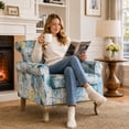 thumbnail image 1 of Ktaxon Floral Print Velvet Accent Chair with Lumbar Pillow, Upholstered Club Chair with Rubber Wood Legs, Living Room Armchair for Bedroom Reading Corner Light Blue, 1 of 8
