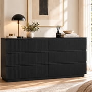 Ktaxon Fluted 6 Drawer Double Dresser Wood Dresser Storage Cabinet Drawer Organizer Chest of Drawers for Bedroom, Black