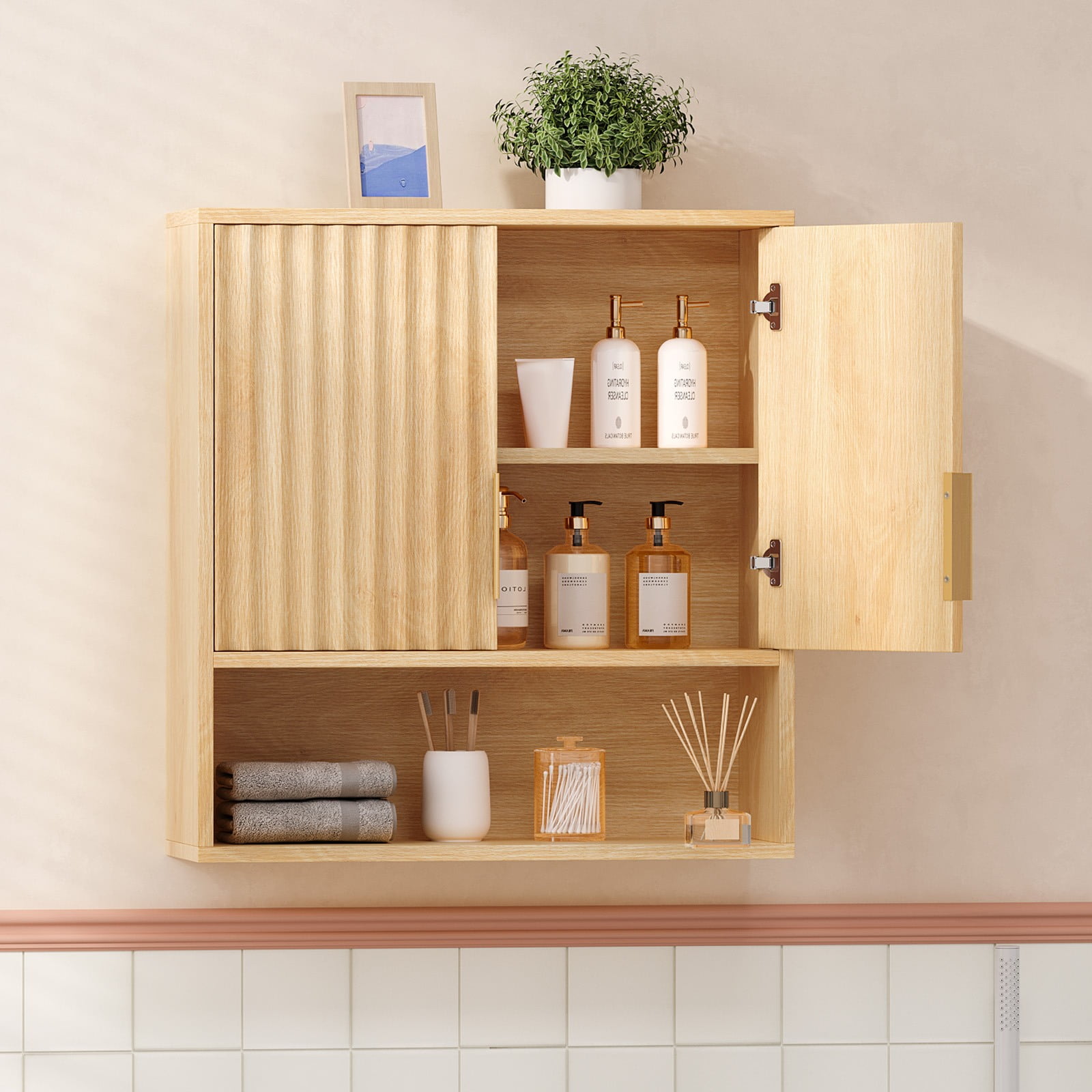 Ktaxon Fluted Bathroom Cabinet Wall Mount, Medicine Cabinet Storage Organizer with Single Door ...