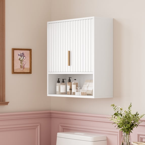 Ktaxon Fluted Bathroom Cabinet Wall Mount, Medicine Cabinet Storage Organizer with Single Door and Adjustable Shelves, White