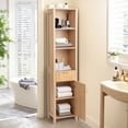 thumbnail image 1 of Ktaxon Fluted Bathroom Storage Cabinet Narrow Tall, Freestanding Cabinet Storage Tower with Grille Single Door and One Drawer, Oak, 1 of 8