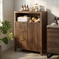 thumbnail image 1 of Ktaxon Fluted MDF Bathroom Floor Cabinet with Grille Single Door and Three Drawers, Walnut, 1 of 12
