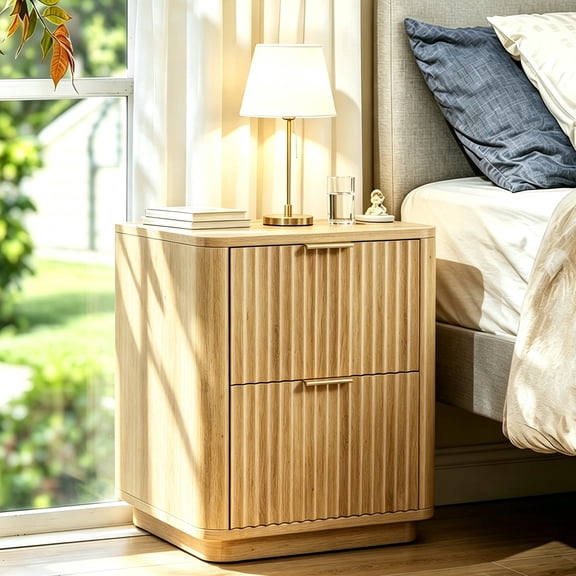 Ktaxon Fluted Nightstand Set of 1 End Table Wooden Bedside Table Large Capacity Easy to Assemble