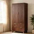thumbnail image 1 of Ktaxon Fluted Armoire Wardrobe Closet with Hanging Rod, Elegant Oak Finish Drawer Shelf, 1 of 6
