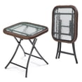thumbnail image 1 of Ktaxon Foldable 17.7" Ratten Patio Side Table with Tempered Glass Top, Folding Sofa End Table with Wicker Decorations for Lawn Garden Balcony Porch Deck Pool (Square, Brown), 1 of 9
