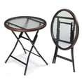 thumbnail image 1 of Ktaxon Foldable 23.6" Ratten Patio Side Table with Tempered Glass Top, Folding Sofa End Table with Wicker Decorations for Lawn Garden Balcony Porch Deck Pool (Round, Brown), 1 of 9