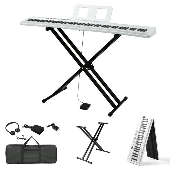 Ktaxon Foldable 88-Key Digital Piano with X-Shape Stand - Semi-Weighted Keys, Stereo Sound, and Full Accessories