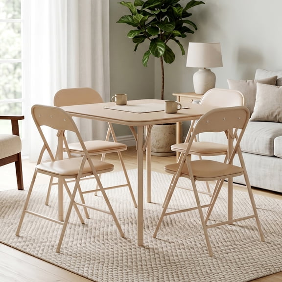 Ktaxon Foldable Dining Table Set for 4, Multi-Functional Use for 4 Seater with Padded Waterproof Chairs, Portable 33.5" Dining Table and Chairs Set, Khaki